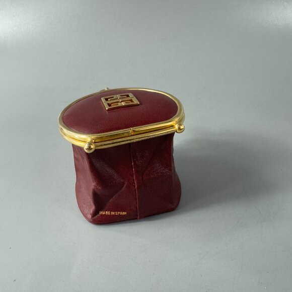 Authentic Vintage GIVENCHY Coin Case Wallet Purse 4G Logo Bordeaux Gold Leather - Picture 8 of 14